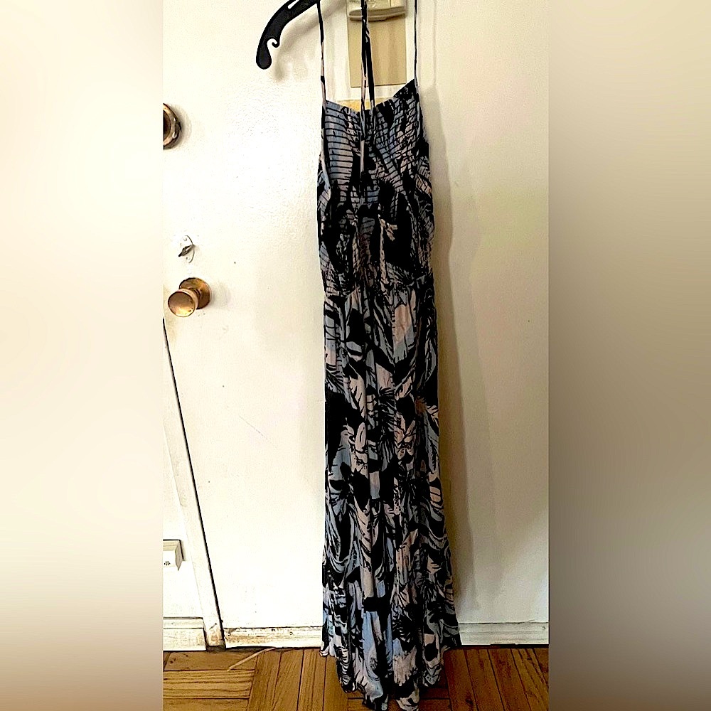 Free People Boho Maxi Dress. Black with pink and blue